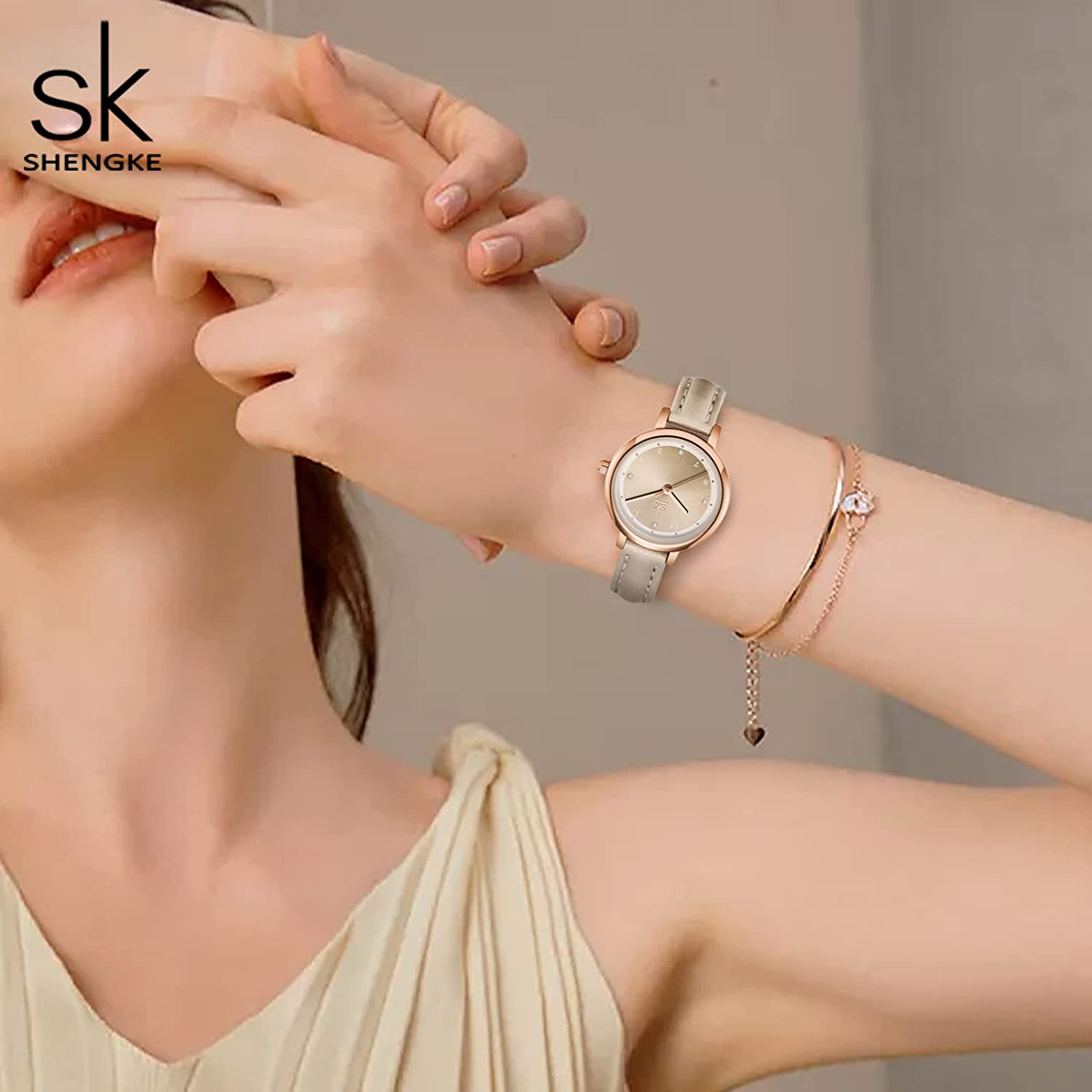 SHENGKE Women's Watch Leather Band Luxury Watches for Women Waterproof reloj para Mujer - Image 3